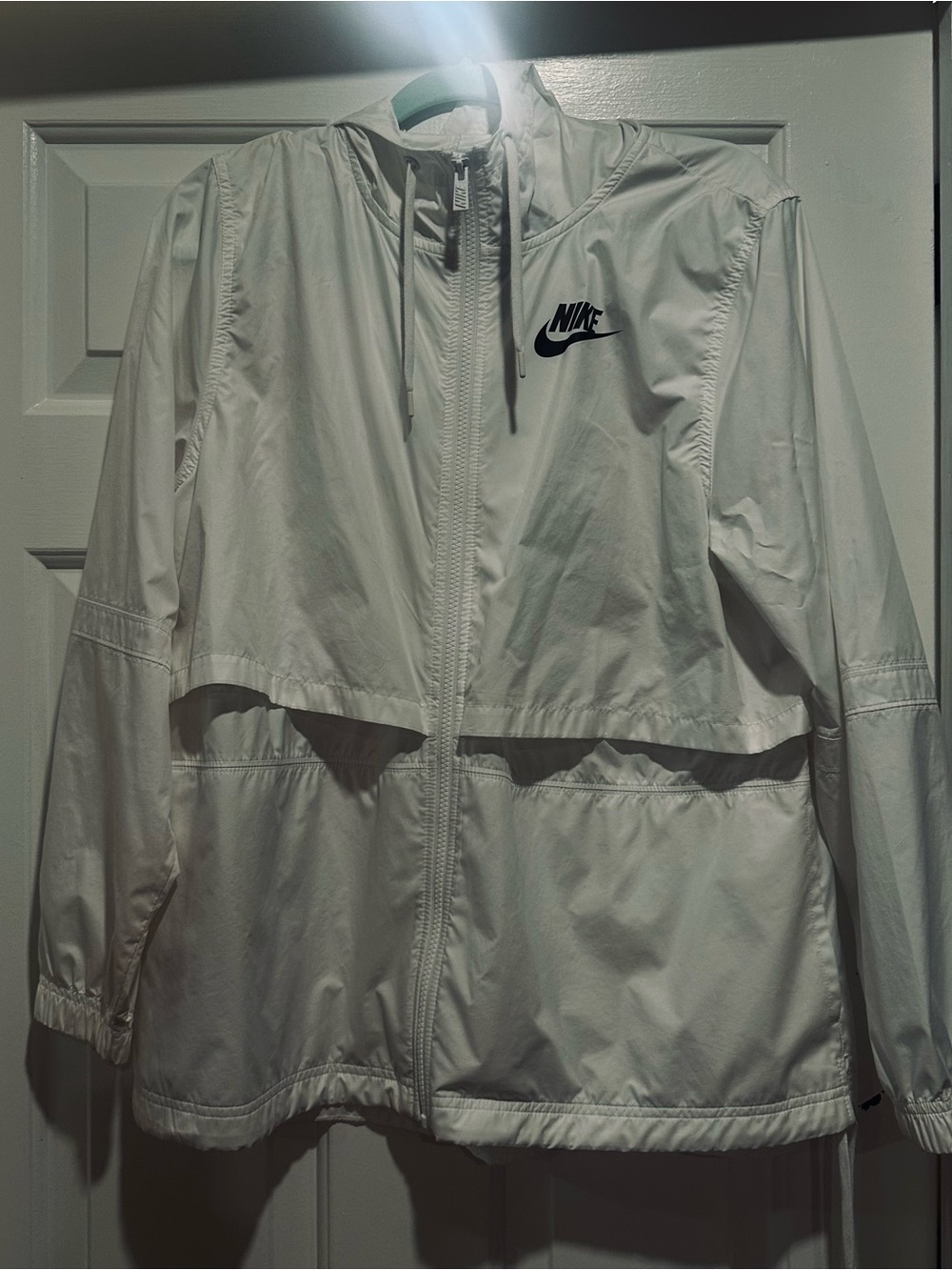 Nike Women’s White Hooded Windbreaker Jacket with Black Logo